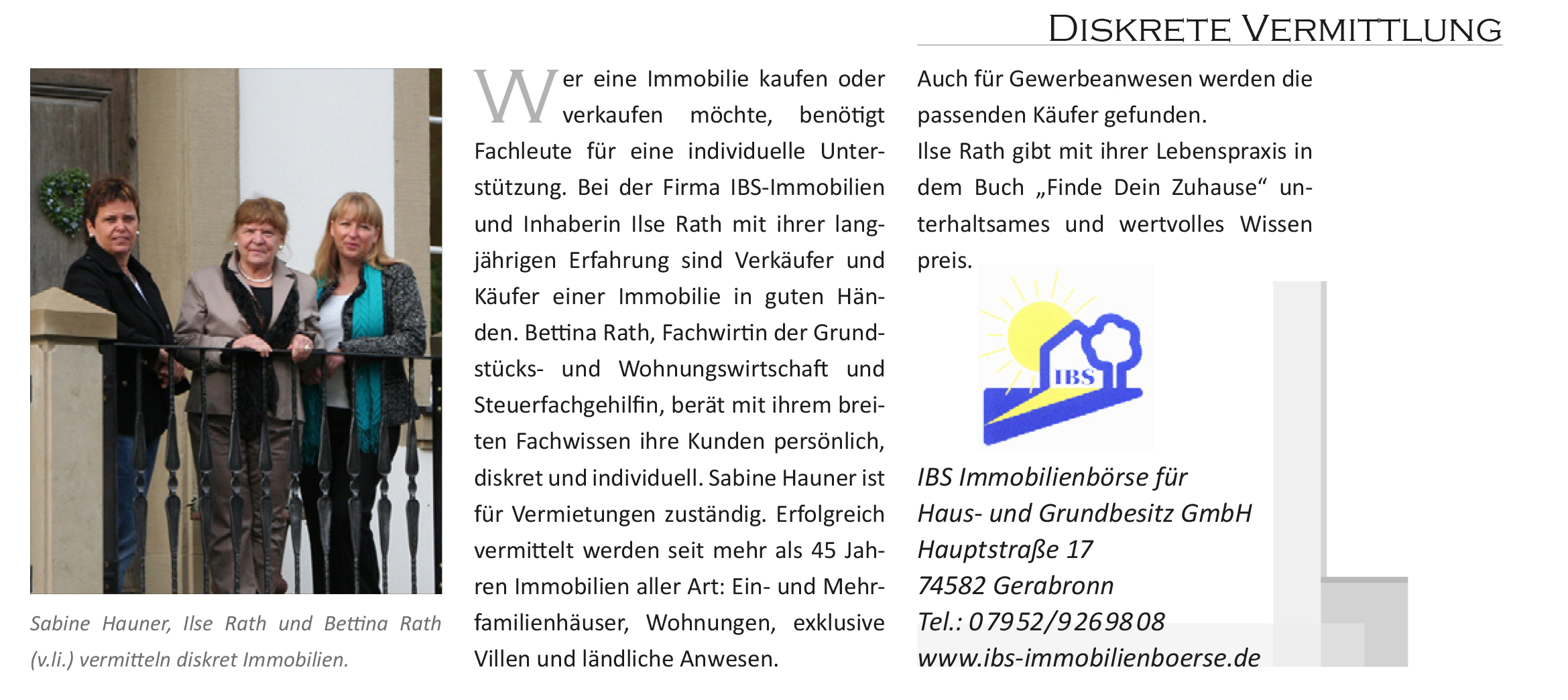 IBS-Immobilienbörse | Ilse Rath | Über uns